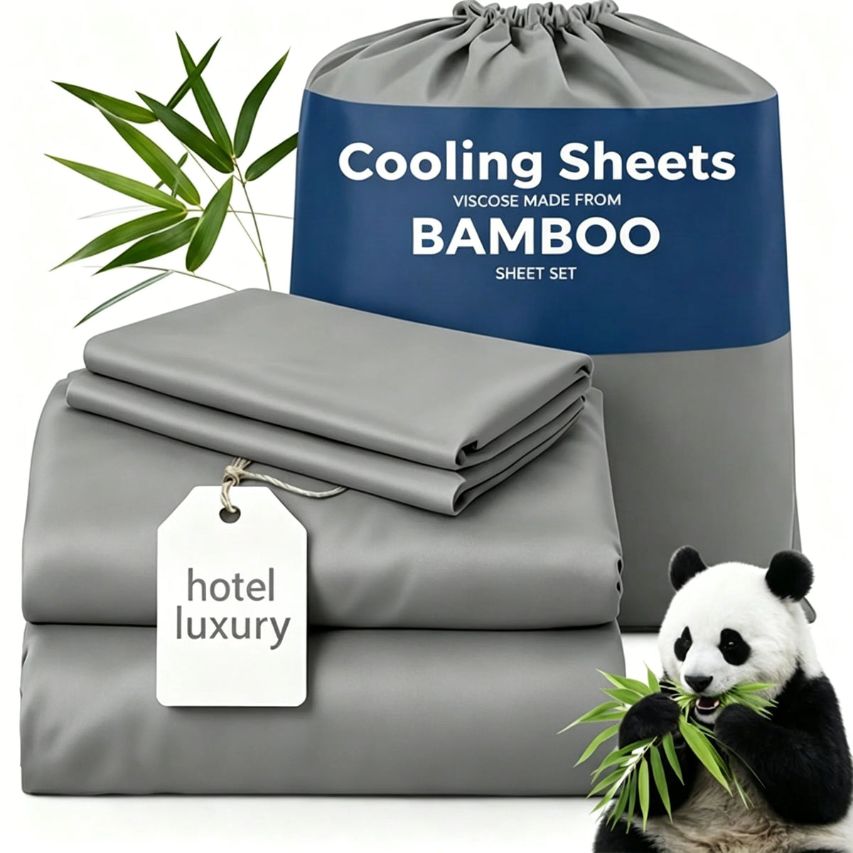 4-Piece Twin/Full/Queen/King Size Bamboo Viscose Cooling Sheet Set, Luxury Hotel Quality Super Soft Breathable Bed Sheets,16" Deep Pocket Elastic Fitted Sheet with Pillowcases, Ultra Cooling for Hot Sleepers, All Season Home
