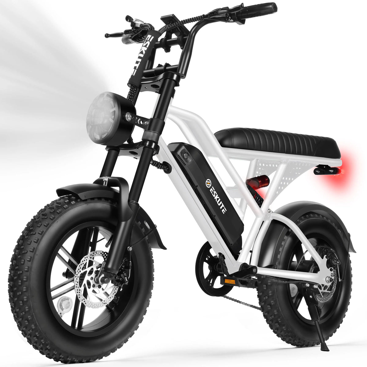 Eskute V100 Electric Dirt Bike, 1500W Peak 20MPH+ 48V13Ah Battery Motorcycle, All Terrain Dual Suspension E Bike , Ebike Up to 60 Miles Range, 16"x4" Fat Tire, 7-Speed,UL2849