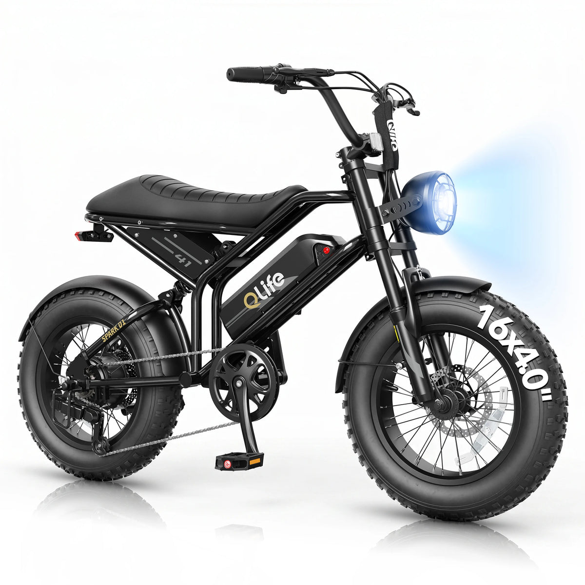 Qlife Spark D1 Electric Bike for Adults, 1500W Peak Motor 48V 10.4 Ah, 16" Fat Tires Electric Mountain Bike, 25 MPH 50Mi Range Off-Road Ebike with Full Suspension
