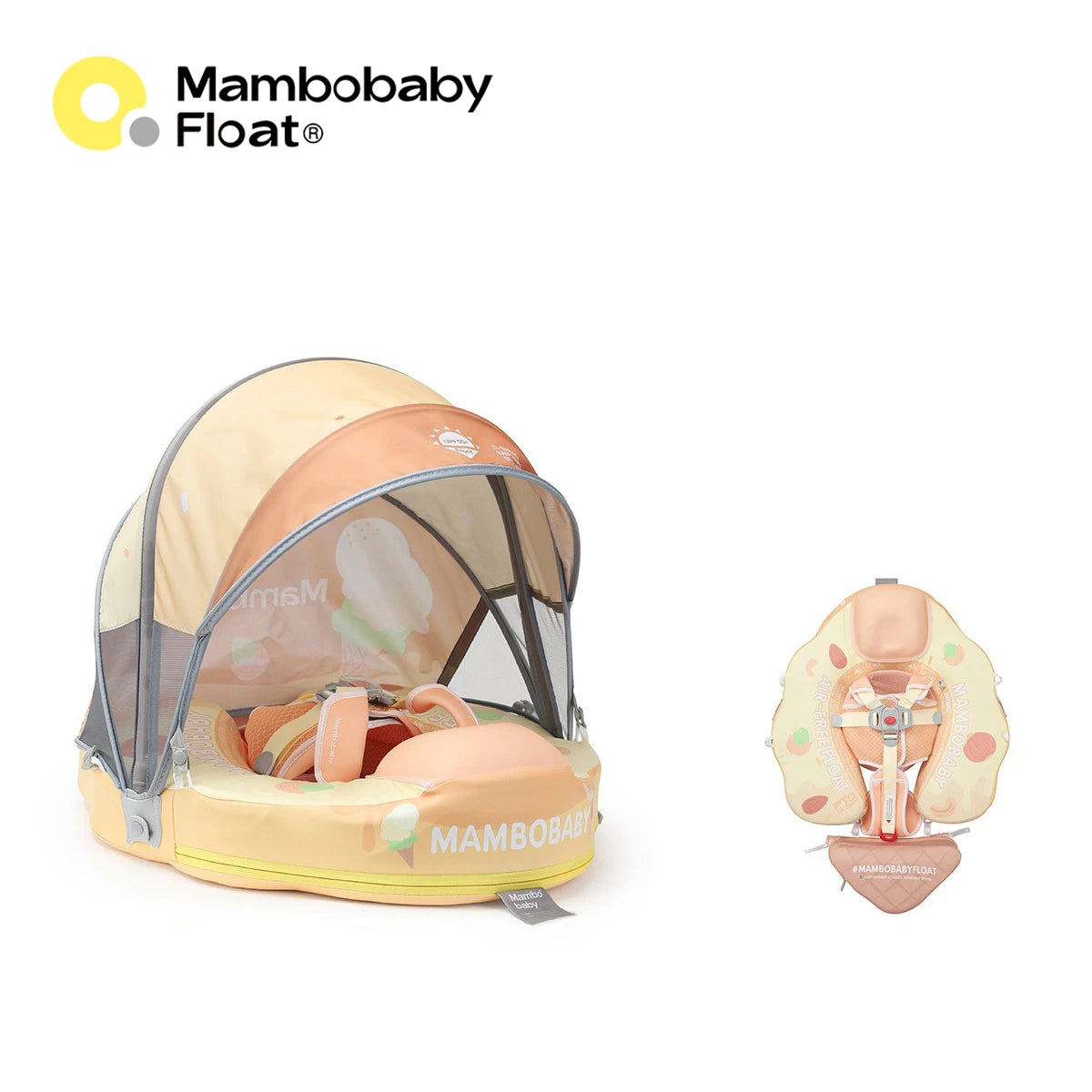 Mambobaby Float Cool Shade, No Sunburn Comfort Skin-friendly Design ST: New York 3-24 Month B503-143-W-Z Air-Free Chest Float with Sunshade Canopy Baby Swimming Ring Toddler Pool Float Infant Swim Circle Infant Fiber Ring 1