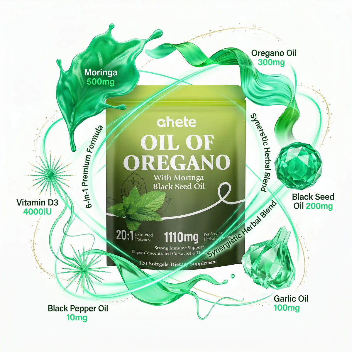 Ahete Oregano Oil Softgels, Black Seed Oil, Moringa, Garlic Oil D3 | Natural Immunity, Gut Health & Respiratory Care