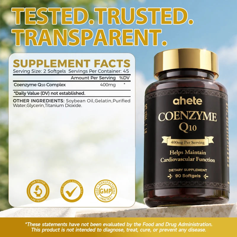 8 Bottles Achete CoQ10 400mg 90 Softgels. Supports Heart Health, Blood Circulation & Energy.