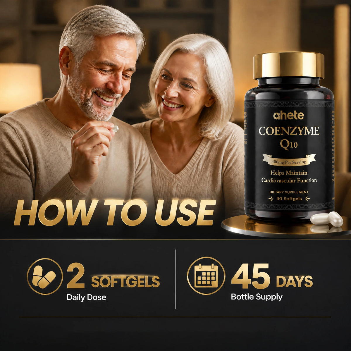 Ahete GMP Grade CoQ10 400mg Softgels X 90 per Bottle 7-Pack Antioxidant & Cardiovascular Health Supplement