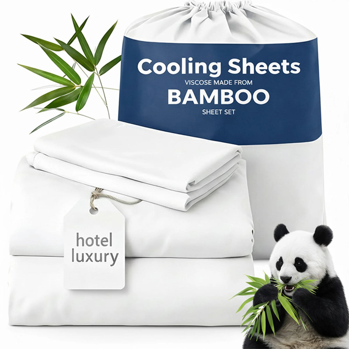 4-Piece Twin/Full/Queen/King Size Bamboo Viscose Cooling Sheet Set, Luxury Hotel Quality Super Soft Breathable Bed Sheets,16" Deep Pocket Elastic Fitted Sheet with Pillowcases, Ultra Cooling for Hot Sleepers, All Season Home