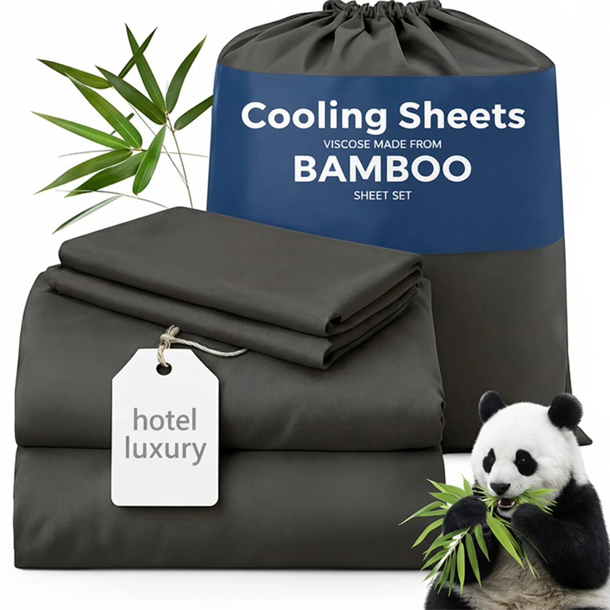 4-Piece Twin/Full/Queen/King Size Bamboo Viscose Cooling Sheet Set, Luxury Hotel Quality Super Soft Breathable Bed Sheets,16" Deep Pocket Elastic Fitted Sheet with Pillowcases, Ultra Cooling for Hot Sleepers, All Season Home