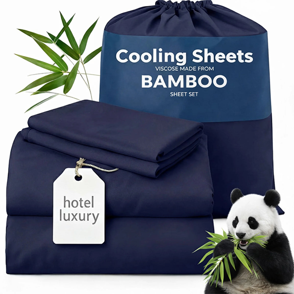 4-Piece Twin/Full/Queen/King Size Bamboo Viscose Cooling Sheet Set, Luxury Hotel Quality Super Soft Breathable Bed Sheets,16" Deep Pocket Elastic Fitted Sheet with Pillowcases, Ultra Cooling for Hot Sleepers, All Season Home