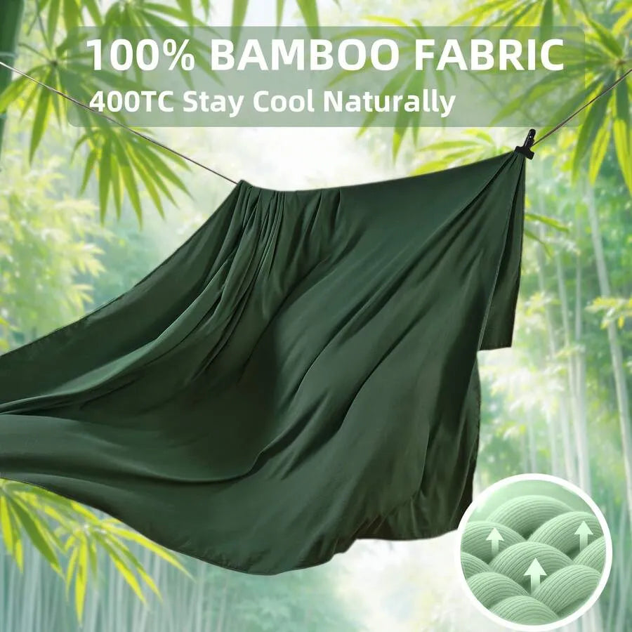 4-Piece Twin/Full/Queen/King Size Bamboo Viscose Cooling Sheet Set, Luxury Hotel Quality Super Soft Breathable Bed Sheets,16" Deep Pocket Elastic Fitted Sheet with Pillowcases, Ultra Cooling for Hot Sleepers, All Season Home