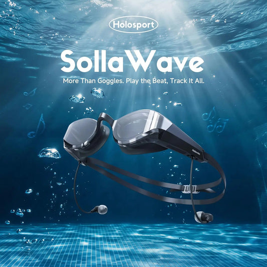 SollaWave AI Music Smart Goggles Swimming Headphones, Real-Time Voice Feedback + 4GB MP3 Player, 9-Axis Motion Tracking Swimming Earbuds, IP68 Waterproof Headphones for Swimming with App & AI Analysis, Swim Googles With Music