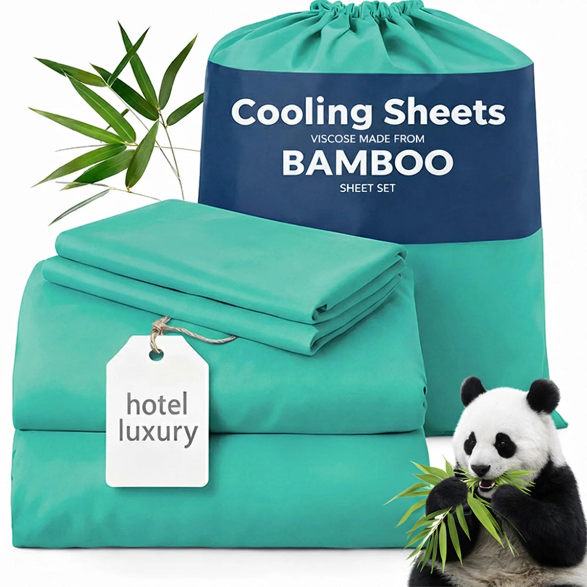 4-Piece Twin/Full/Queen/King Size Bamboo Viscose Cooling Sheet Set, Luxury Hotel Quality Super Soft Breathable Bed Sheets,16" Deep Pocket Elastic Fitted Sheet with Pillowcases, Ultra Cooling for Hot Sleepers, All Season Home