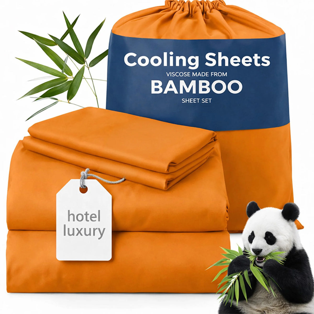 4-Piece Twin/Full/Queen/King Size Bamboo Viscose Cooling Sheet Set, Luxury Hotel Quality Super Soft Breathable Bed Sheets,16" Deep Pocket Elastic Fitted Sheet with Pillowcases, Ultra Cooling for Hot Sleepers, All Season Home