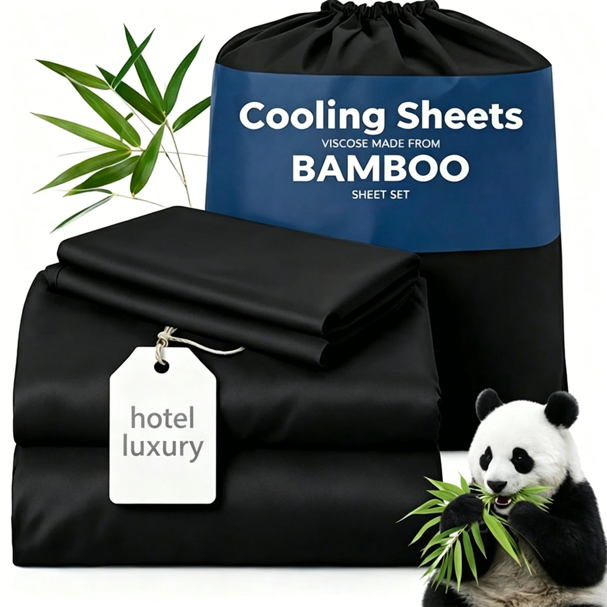 4-Piece Twin/Full/Queen/King Size Bamboo Viscose Cooling Sheet Set, Luxury Hotel Quality Super Soft Breathable Bed Sheets,16" Deep Pocket Elastic Fitted Sheet with Pillowcases, Ultra Cooling for Hot Sleepers, All Season Home