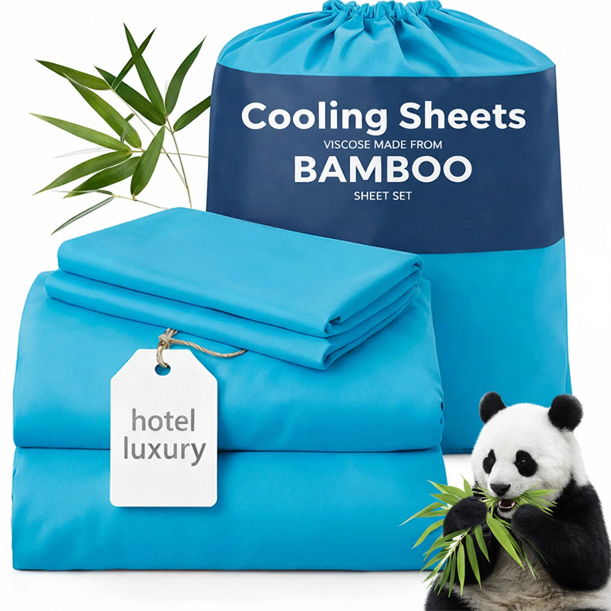 4-Piece Twin/Full/Queen/King Size Bamboo Viscose Cooling Sheet Set, Luxury Hotel Quality Super Soft Breathable Bed Sheets,16" Deep Pocket Elastic Fitted Sheet with Pillowcases, Ultra Cooling for Hot Sleepers, All Season Home