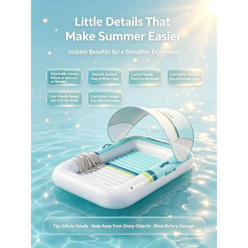 Inflatable Floating Bed 5-Layer Thickened PVC With Removable Sunshade Canopy For Pool Lake Beach Adult Couples