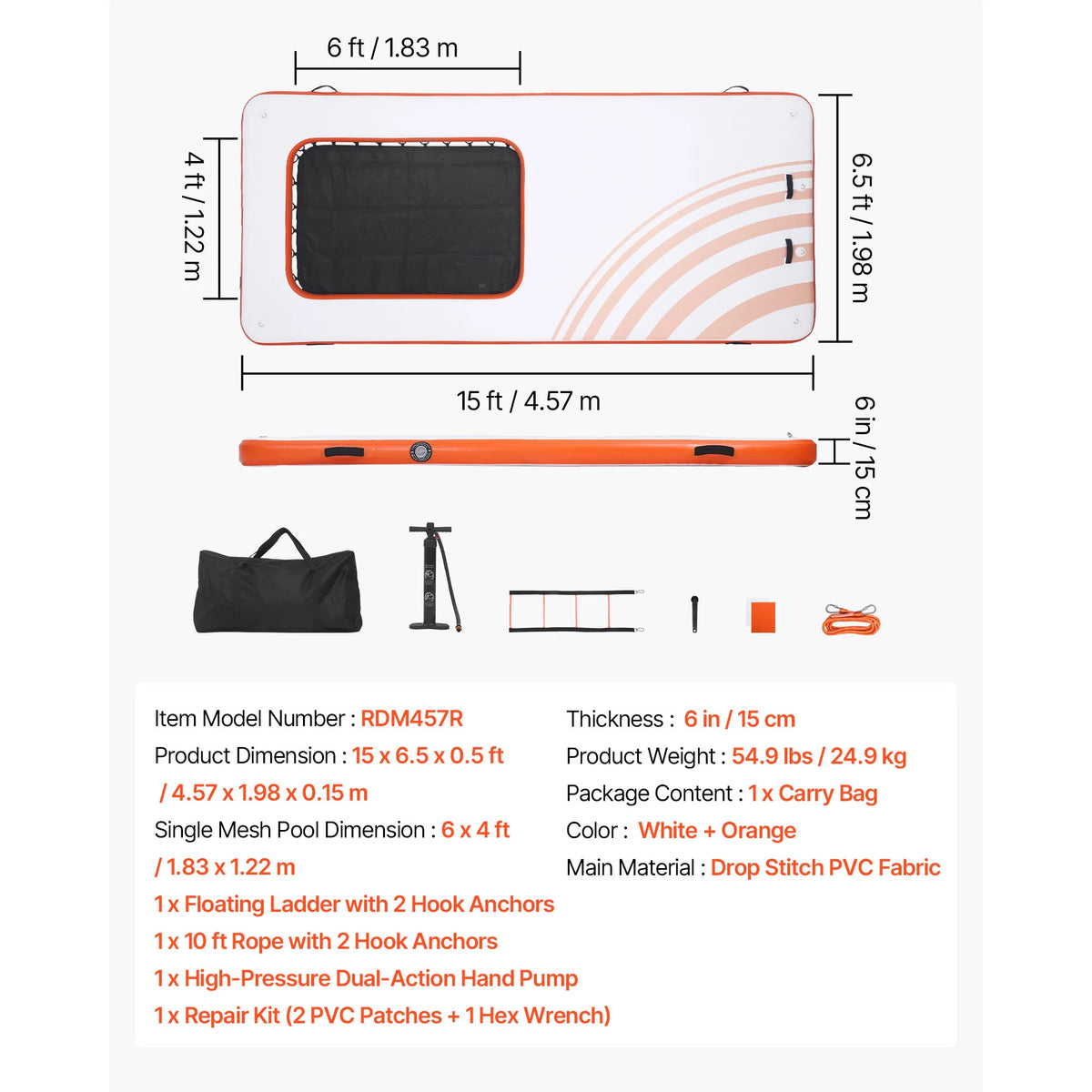 SucceBuy Inflatable Floating Dock Inflatable Dock Platform Non-Slip with Carrying Bag & Ladder Floating Platform Island Raft