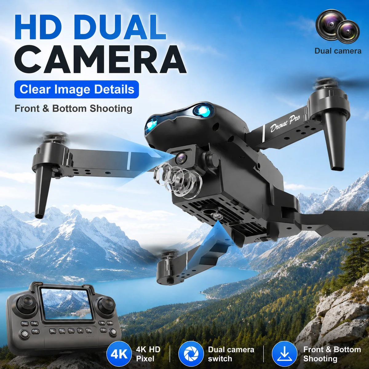 RC Quadcopter Brushless Motor One Key Takeoff Landing Return 360° Rolling Headless Mode Dual Screen Switch LED Light Hobby Drone