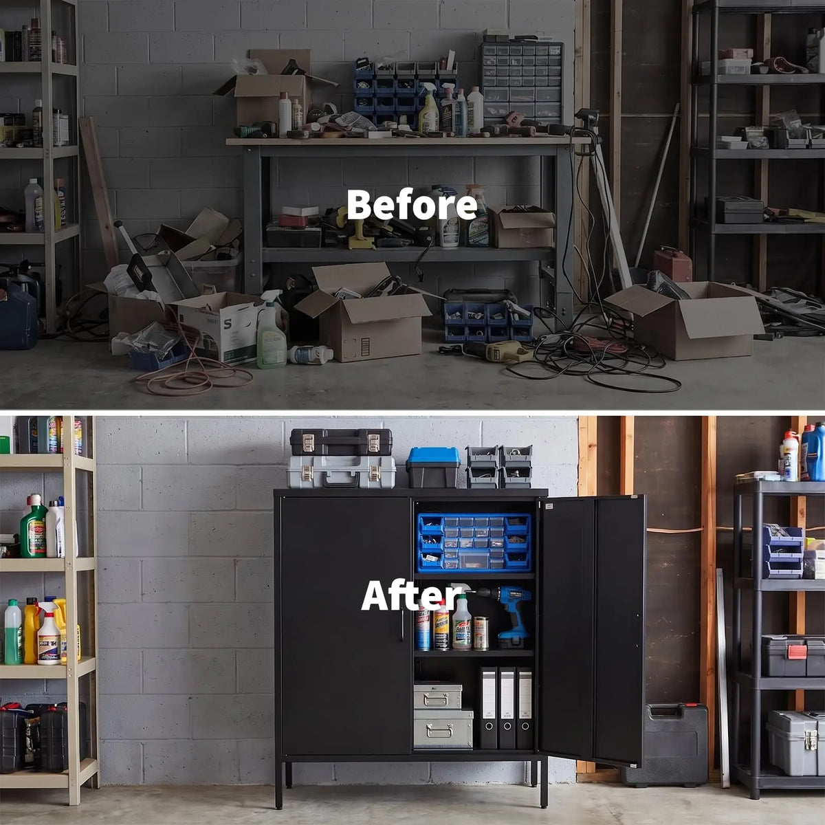 40 Inch Metal Storage Cabinet With 2 Doors, 3 Tier Steel Locker With Adjustable Shelves And Raised Legs For Office Garage Home