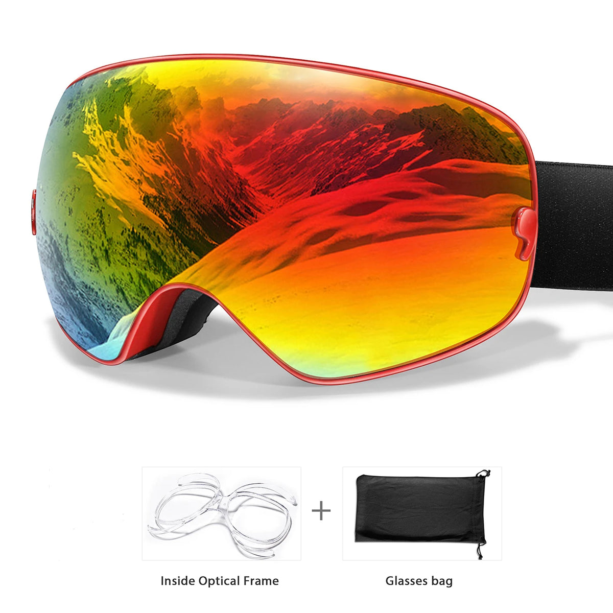 Winter Outdoor SKI Goggles Men And Women Teen, Free Optical Frame and Bag, UV400 Anti-Fog Snowboard Eyewear, Charistmas Gifts
