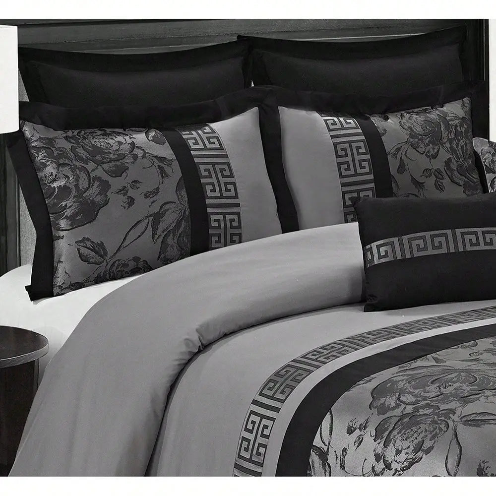 Piece Comforter Set Gray Jacquard Fabric Patchwork Bed In A Bag Soft Texture, Smooth, Good Drapability1 Comforter,2 Shams,2 Eur