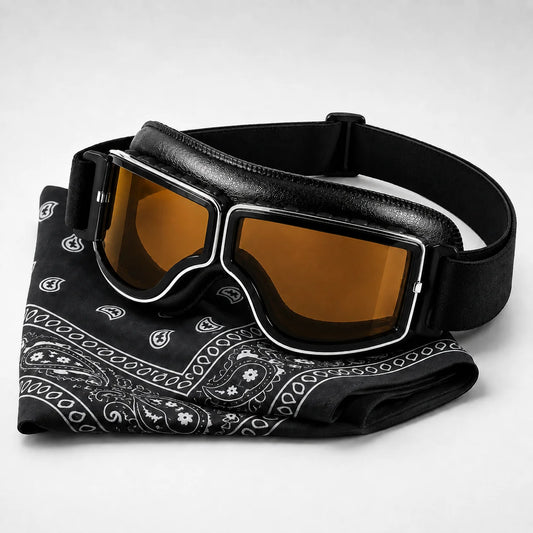 Skier's Goggles and Headband Set, Featuring Mirror-Polished Polycarbonate Lenses, TPU Frame, Leather Padding, and Adjustable Straps | Unisex