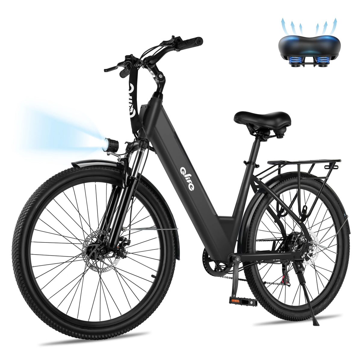 Qlife Cityone  St Electric Bike for Woman, Peak 1200W Motor 48V Battery, 25MPH 55 Miles, 26“ Step-Thru Electric Bicycle, 7-Speed Commute E-Bike