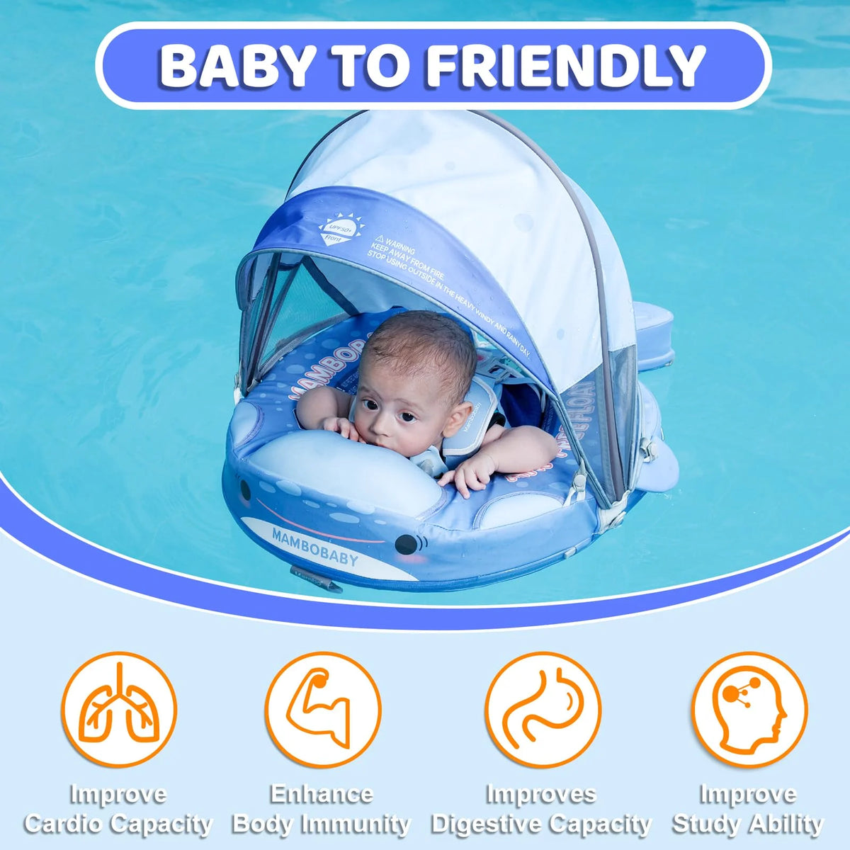 Mambobaby Float 98% UV Protection Canopy Comfort Skin-friendly Design ST:  Whale Shark 3-24 Month B503-92-W-Z Air-Free Chest Float with Sunshade Canopy  Baby Swimming Ring Toddler Pool Float Infant Swim Circle Infant Swimming