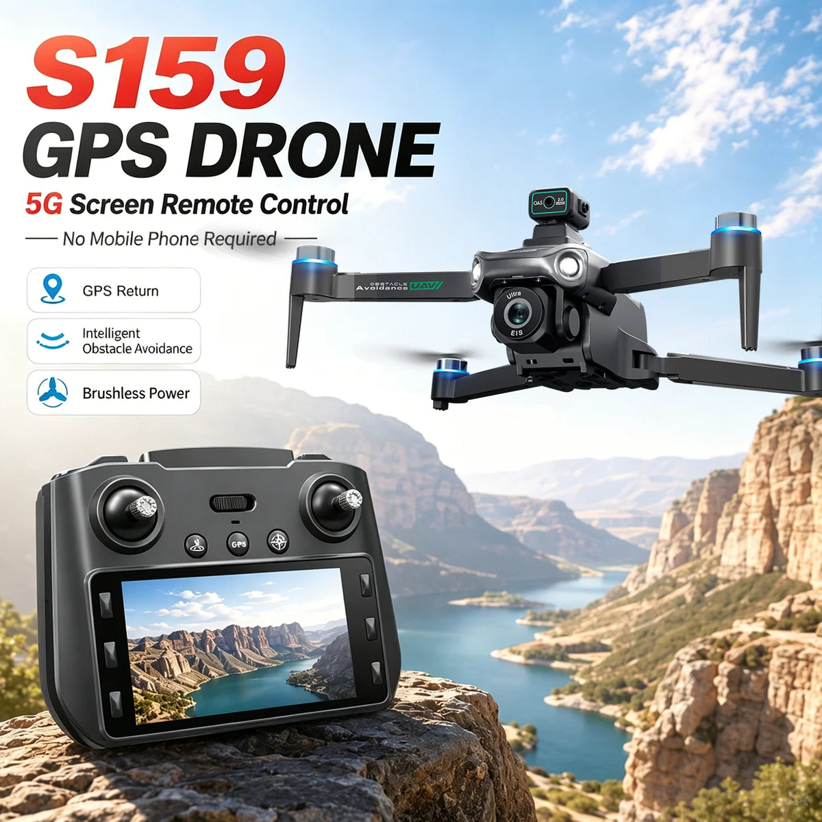 ZNLYRION S159 Brushless GPS Drone with 8K Camera  5G FPV Optical Flow Hover and 20Mins Flight Time