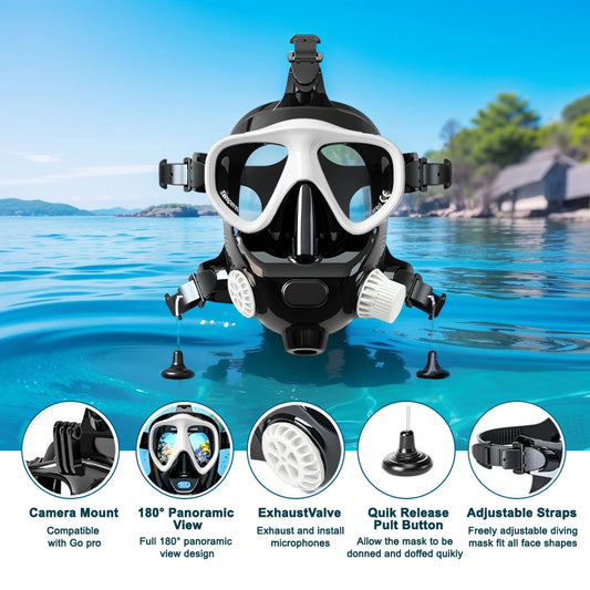 Full-Face Snorkel Mask with Silicone 180° Clear View No Cylinder Included Underwater Breathable Full Mask for Swimming and Diving