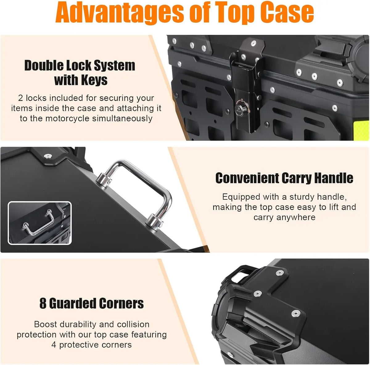 45L Motorcycle Top Case with Foldable Side Plates, Hard Shell Rear Tail Box for Scooter & Moped, Waterproof Storage Trunk with Cushioned Inner Liner, Double Lock System