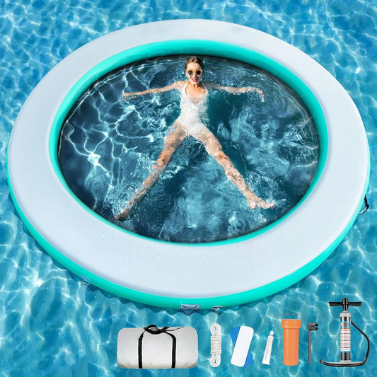 Round Floating Ring Inflatable Floating Water Hammock Round Floating Ring for Lakes, Inflatable Raft Platform for Pool and Lake