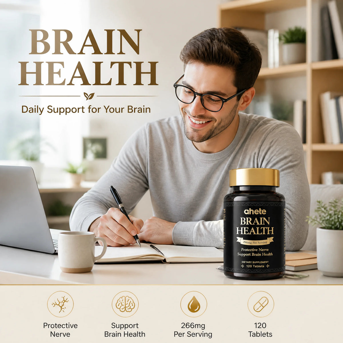 Ahete Brain Health Supplement 7 Bottles Set 266mg Tablets Each with DHA Magnesium B12 for Long Term Cognitive Clarity Support