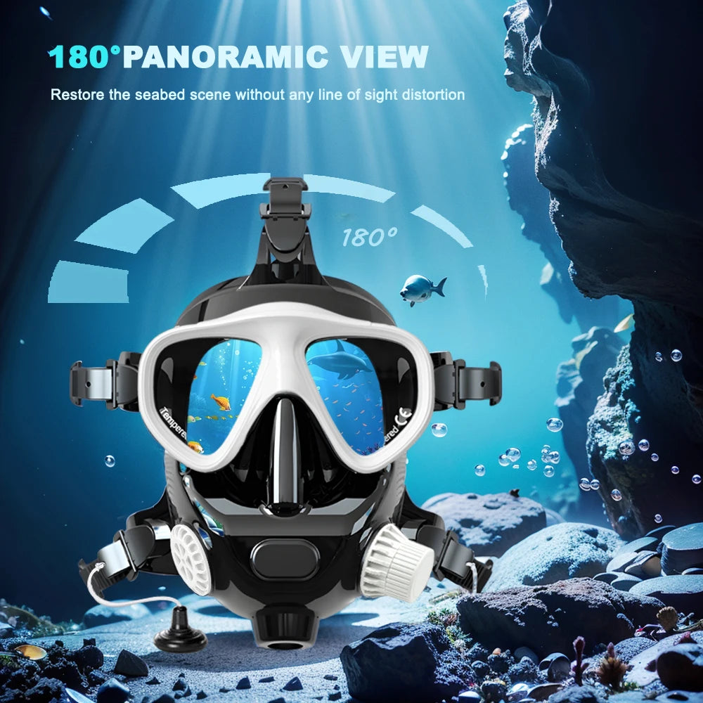 Full-Face Snorkel Mask with Silicone 180° Clear View No Cylinder Included Underwater Breathable Full Mask for Swimming and Diving