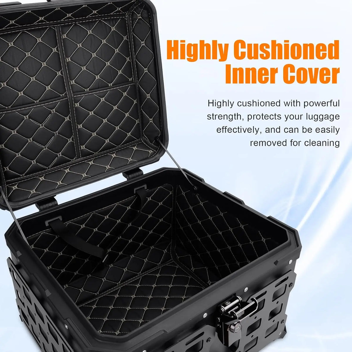 45L Motorcycle Top Case with Foldable Side Plates, Hard Shell Rear Tail Box for Scooter & Moped, Waterproof Storage Trunk with Cushioned Inner Liner, Double Lock System