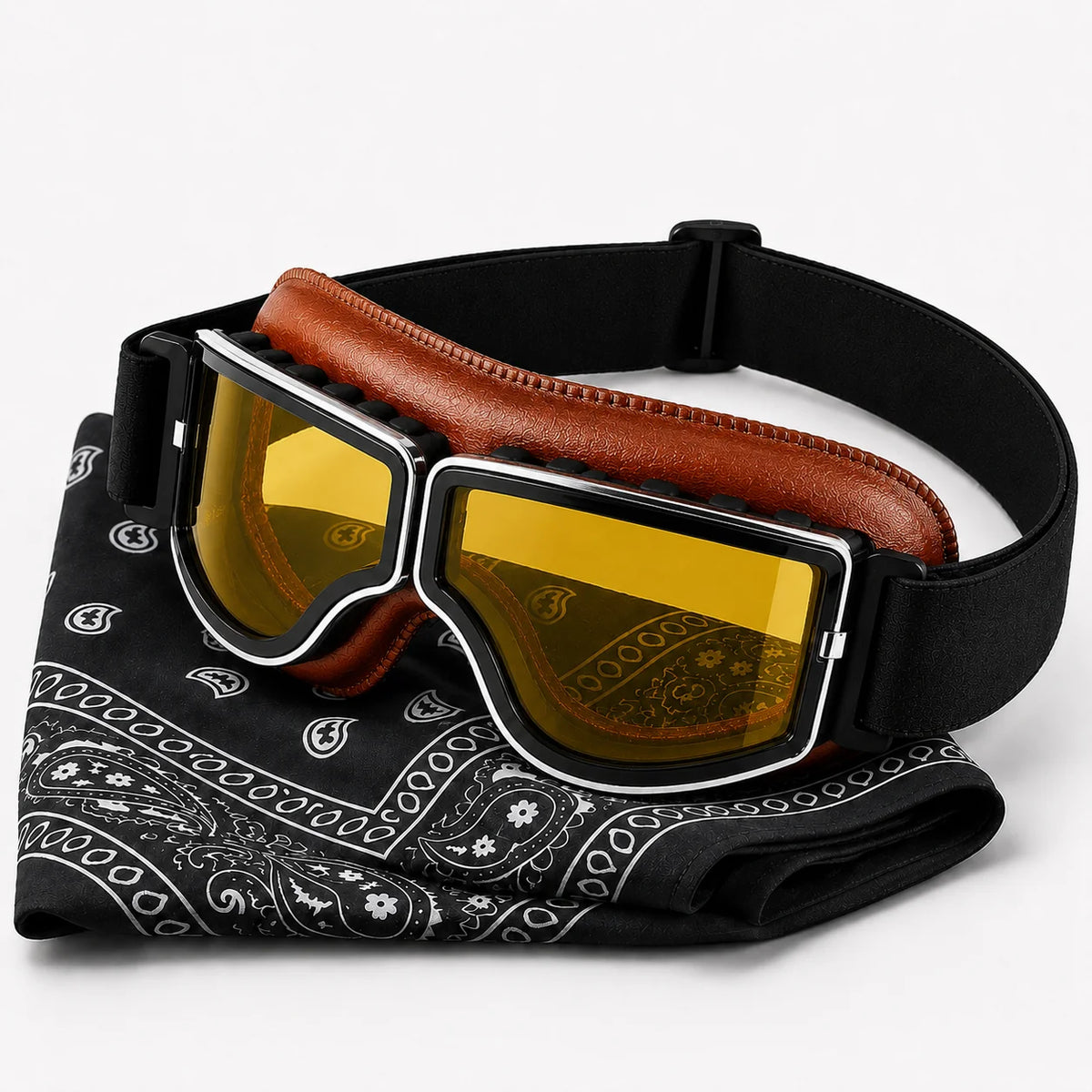 Skier's Goggles and Headband Set, Featuring Mirror-Polished Polycarbonate Lenses, TPU Frame, Leather Padding, and Adjustable Straps | Unisex