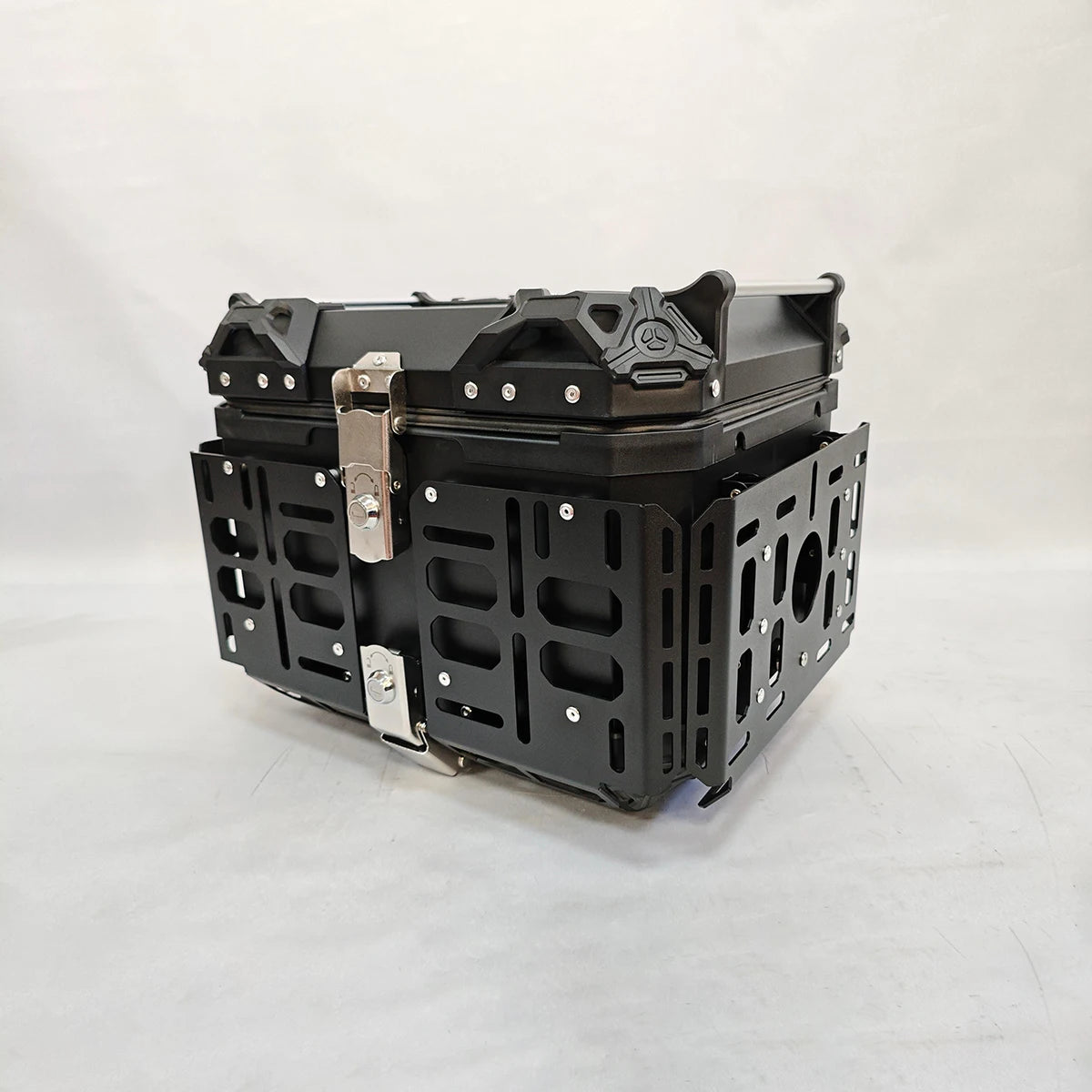 45L Motorcycle Top Case with Foldable Side Plates, Hard Shell Rear Tail Box for Scooter & Moped, Waterproof Storage Trunk with Cushioned Inner Liner, Double Lock System