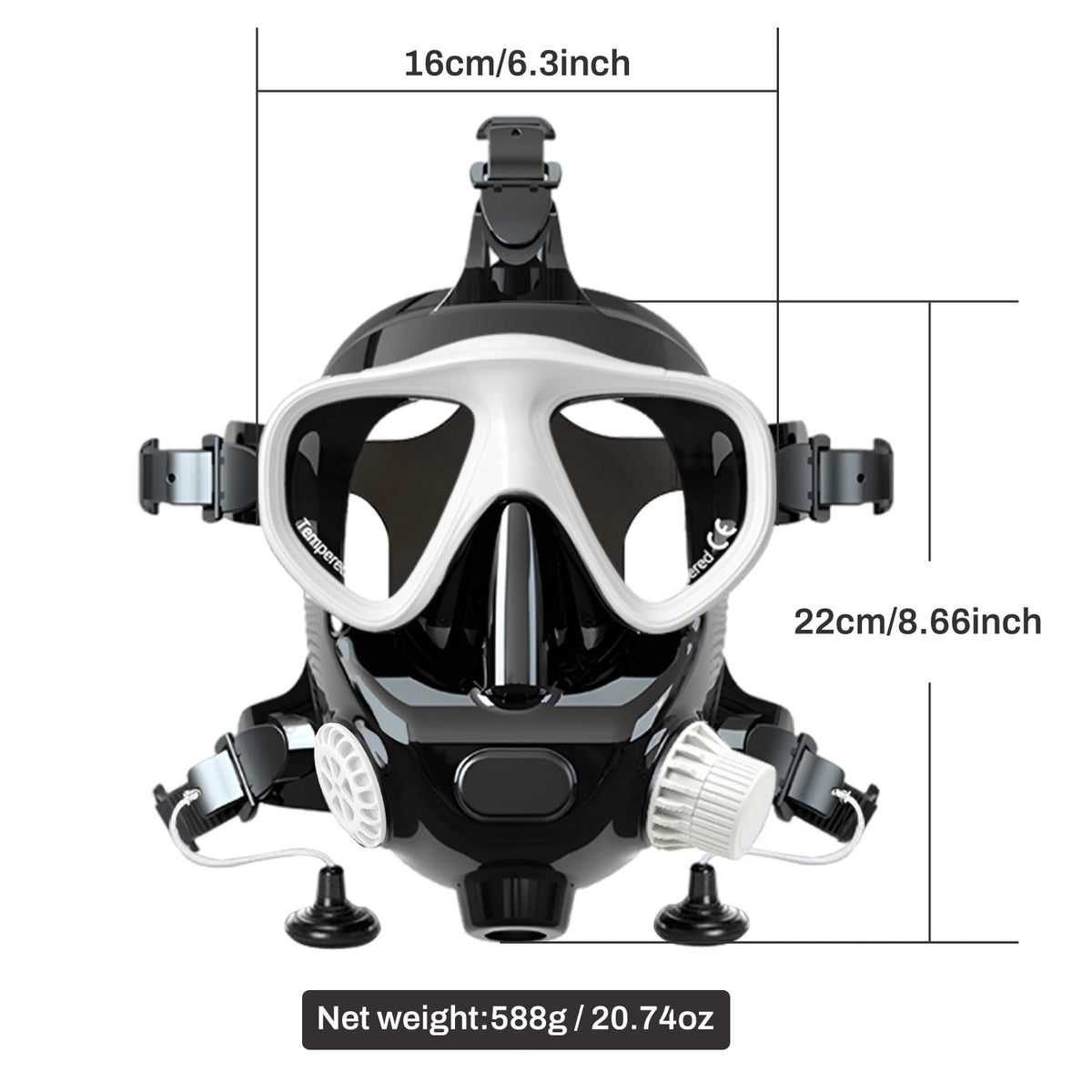Full-Face Snorkel Mask with Silicone 180° Clear View No Cylinder Included Underwater Breathable Full Mask for Swimming and Diving