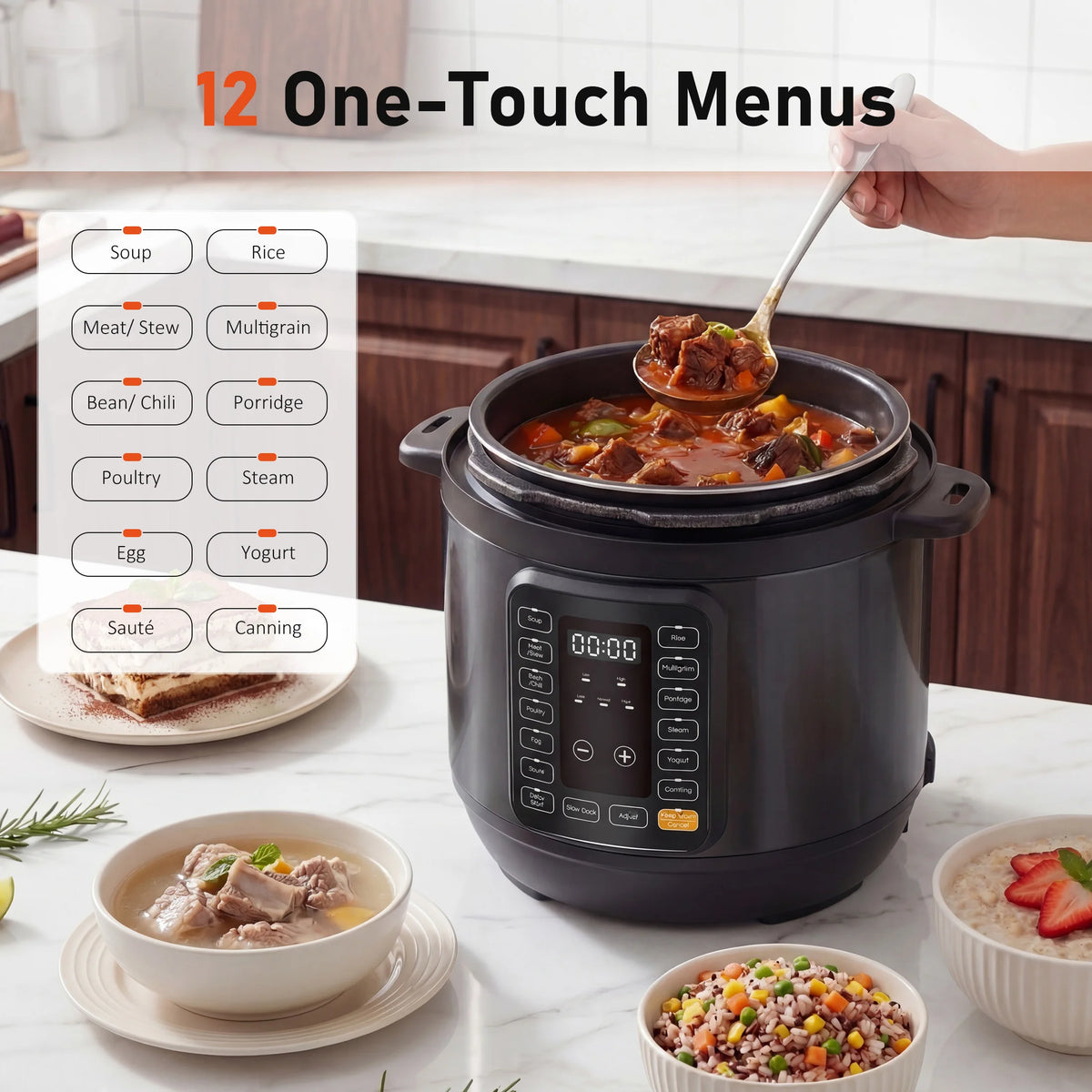 JHK 16-in-1 Electric Pressure Cooker 6-8QT Multi Cooker 12 Preset Ceramic Pot Slow Cook Rice Steamer Soup Yogurt Maker Recipe Book