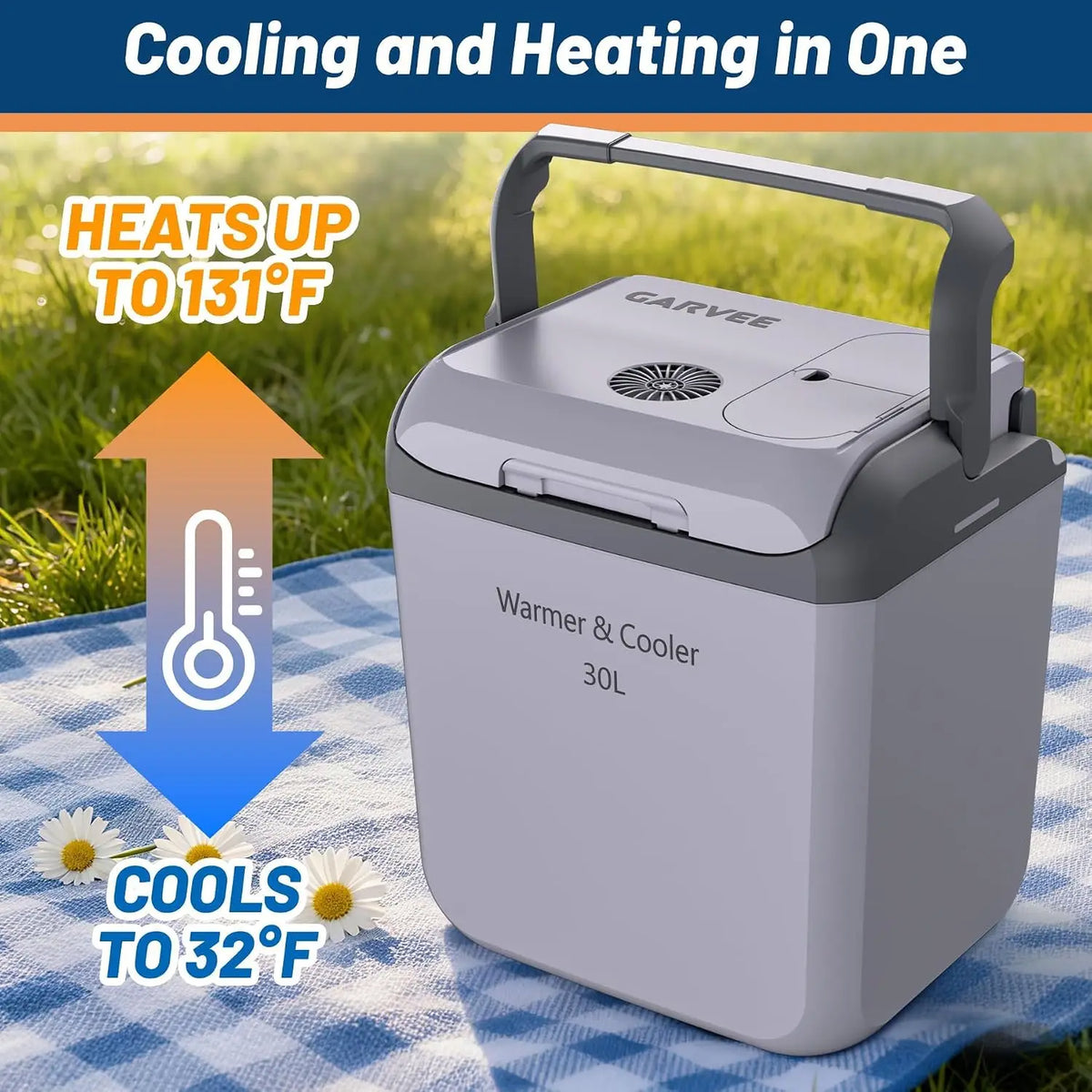 Portable Car Cooler and Warmer, 32QT (30L) Thermoelectric Plug-in Cooler, 12V DC/120V AC Electric Cooler for Car, SUV, RV, Truck, Camping, Travel, and Home Use