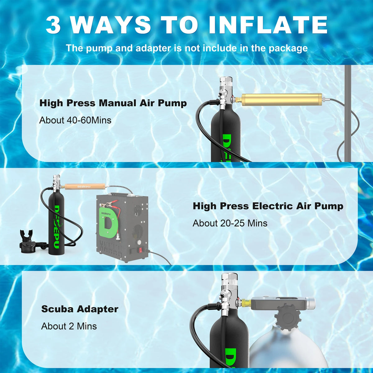 DEDEPU Portable Mini Diving 1L Cylinder Aluminum Alloy and Silicone Tank 20 Minutes of Usage with Diving Mask Snorkel + Bag