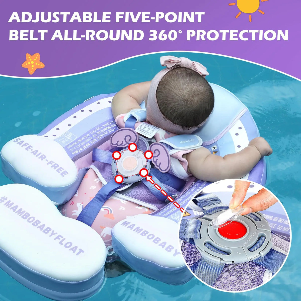 Mambobaby Float Feels Ultra-Secure Safe Air-Free Core ST:  Rainbow 3-24 Month B503-50-W-Z Air-Free Chest Float with Sunshade Canopy  Baby Swimming Ring Toddler Pool Float Infant Swim Circle Infant Fiber Ring 1Years Boy Girl