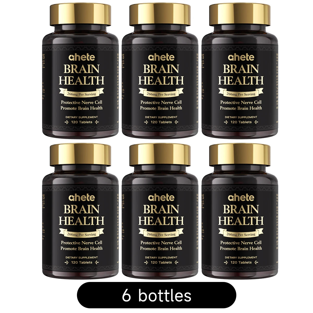 Ahete Brain Health Supplement 266mg - 6 Bottles Set with 120 Tablets， Support for Focus Memory Cognitive