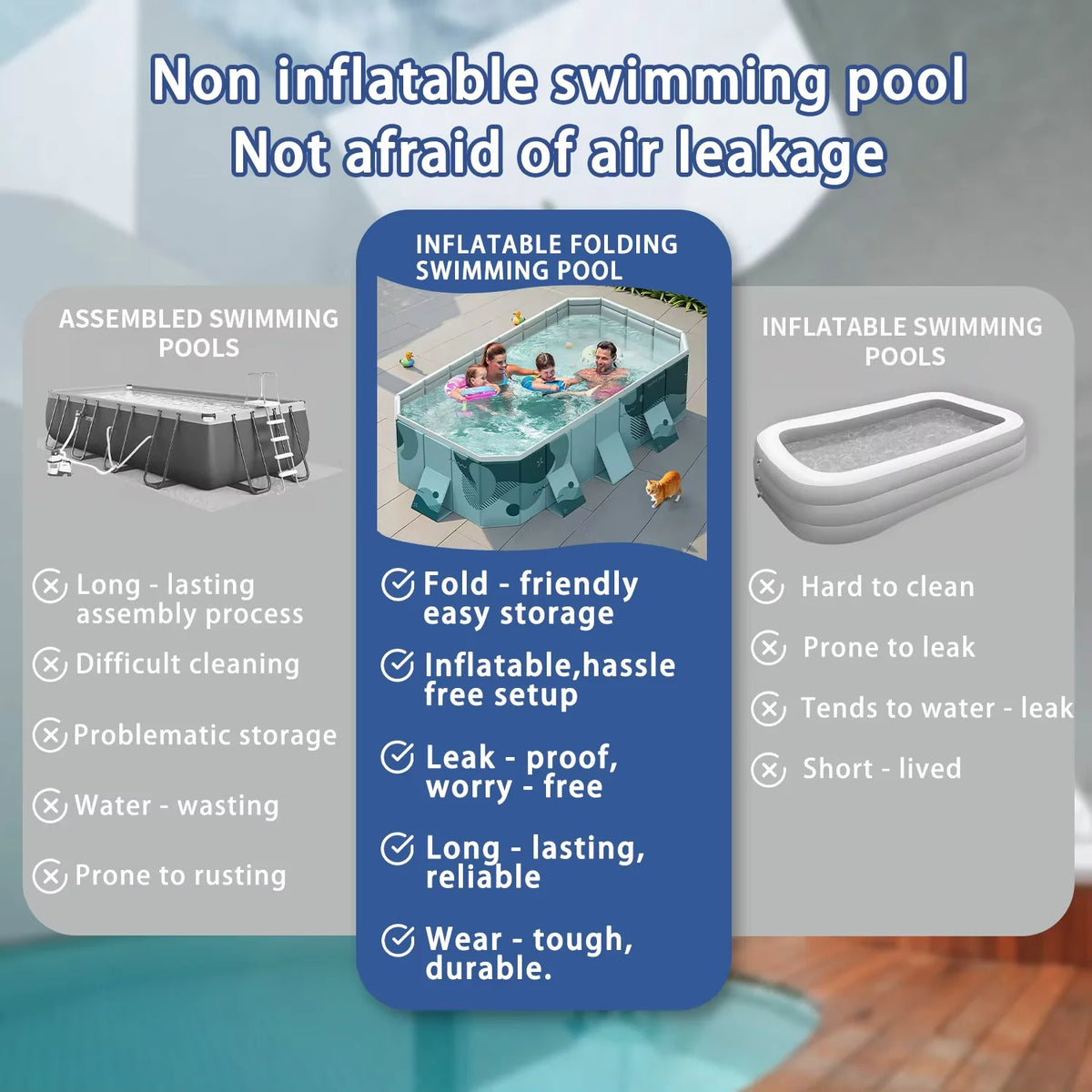3m(286x167x50cm) Non-Inflatable Swimming Pool PVC Foldable Summer Water Sports Party Pools Bathtub For Family Home Outdoor Garden Backyard
