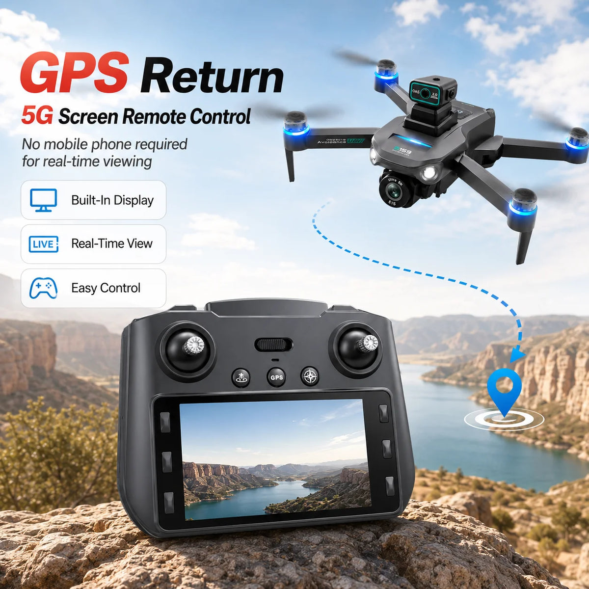 ZNLYRION S159 Brushless GPS Drone with 8K Camera  5G FPV Optical Flow Hover and 20Mins Flight Time