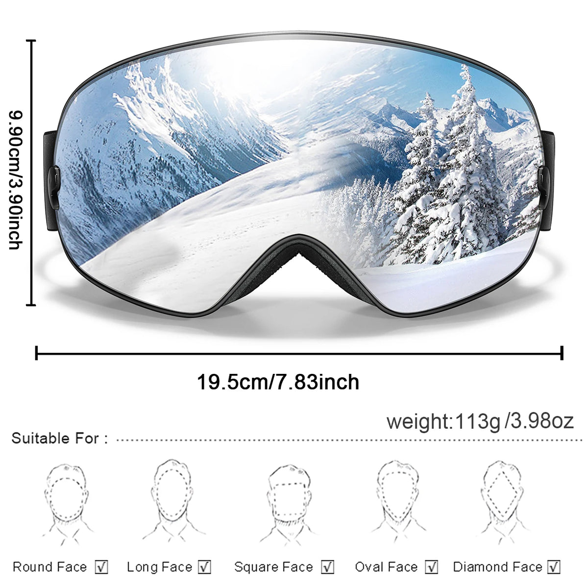 Winter Outdoor SKI Goggles Men And Women Teen, Free Optical Frame and Bag, UV400 Anti-Fog Snowboard Eyewear, Charistmas Gifts