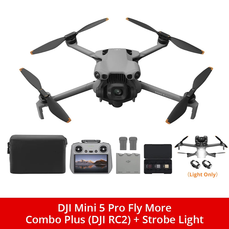 DJI Mini 5 Pro Fly More Combo Plus Drones With Camera Strobe Light & Charger & Cleaning Kit Mini Drones 4k Professional Omnidirectional Obstacle Sensing ActiveTrack
