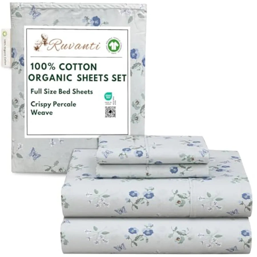 100% Cotton Organic Percale Sheets Size Crisp Cooling Bed Sheets for Hot Sleepers, Deep Pocket 15", Soft Peach Finish, Breathab