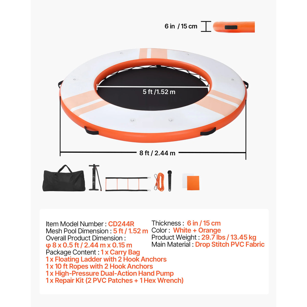 SucceBuy Inflatable Floating Dock Inflatable Dock Platform Non-Slip with Carrying Bag & Ladder Floating Platform Island Raft