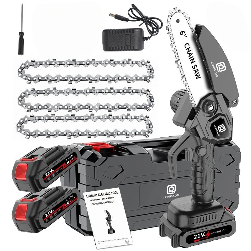 6-Inch Mini Chainsaw, Adjustable Chain, Safety Lock, Equipped with Rechargeable Battery, Chain And Storage Box, Suitable for Quick Pruning of Tree Branches in Homes And Gardens, Men'S Pruning Gift Fallen Tree Removal