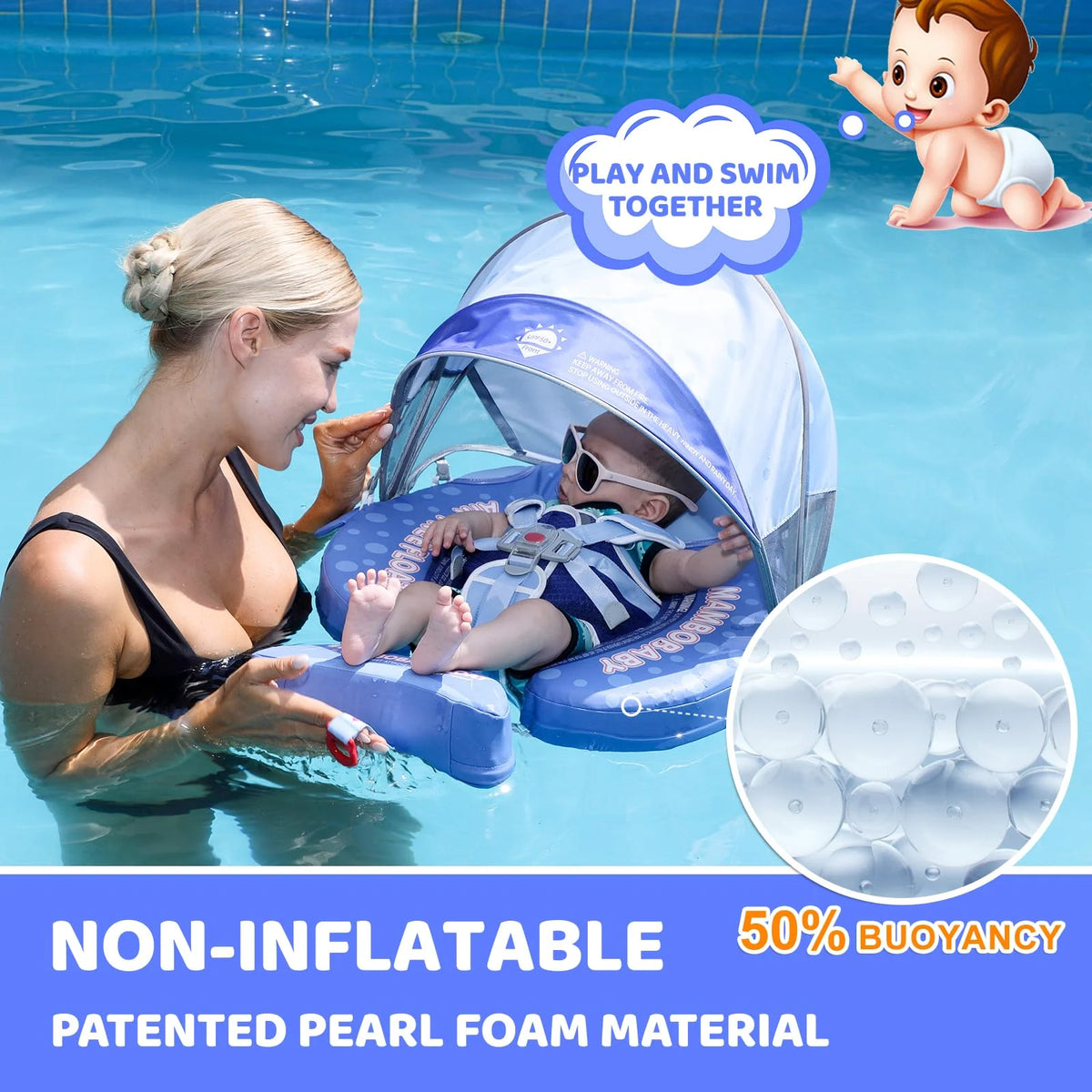 Mambobaby Float 98% UV Protection Canopy Comfort Skin-friendly Design ST:  Whale Shark 3-24 Month B503-92-W-Z Air-Free Chest Float with Sunshade Canopy  Baby Swimming Ring Toddler Pool Float Infant Swim Circle Infant Swimming