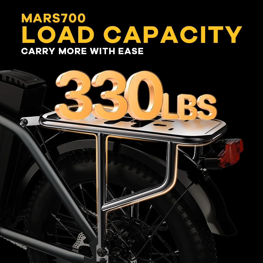 Cybervelo 1000W Electric Bike for Adults 48V 20.8Ah Battery Foldable 20 Inch Fat Tire Urban Commuting Mars700 Large Removable