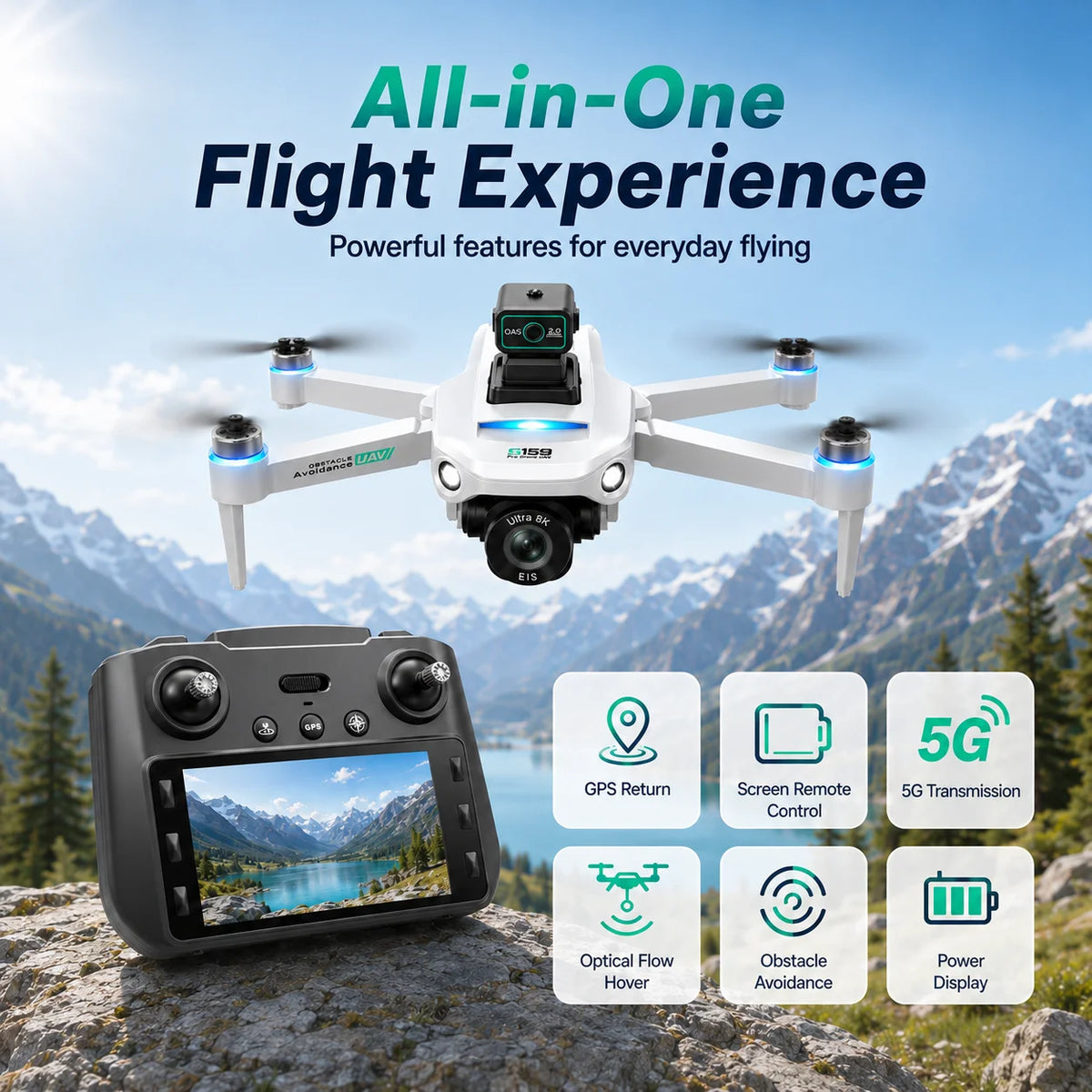 ZNLYRION S159 Brushless GPS Drone with 8K Camera  5G FPV Optical Flow Hover and 20Mins Flight Time